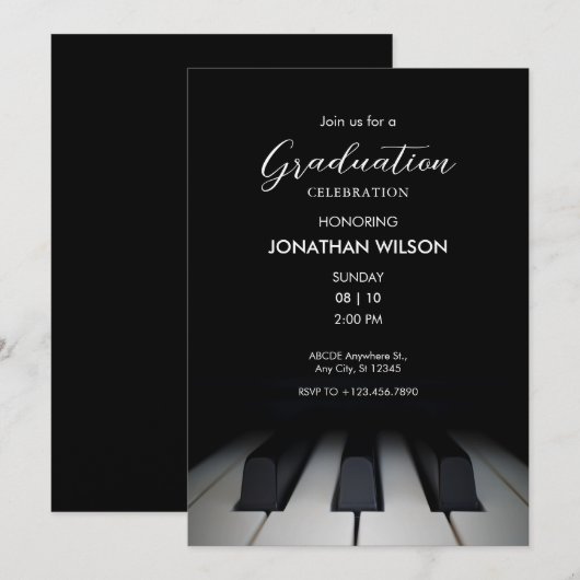 Abschluss für Piano-Musik Einladung (Vorne/Hinten)