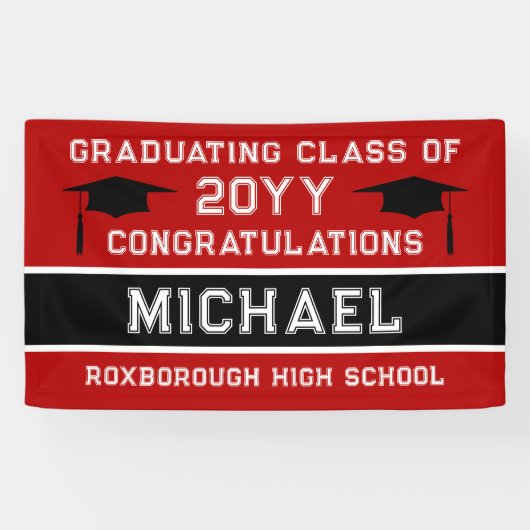 Abschluss für Rote und Schwarze Schulfarben Banner (Horizontal)