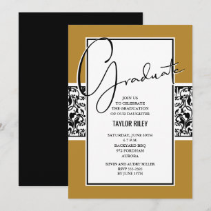 Abschluss für Schwarz-Gold-Damask Einladung