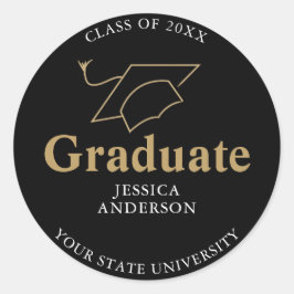 Abschluss für Schwarz-Gold-Graduate-Cap Runder Aufkleber
