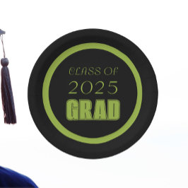 Abschluss für Schwarz-Grün-Schulfarben Pappteller