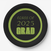 Abschluss für Schwarz-Grün-Schulfarben Pappteller (Vorderseite)