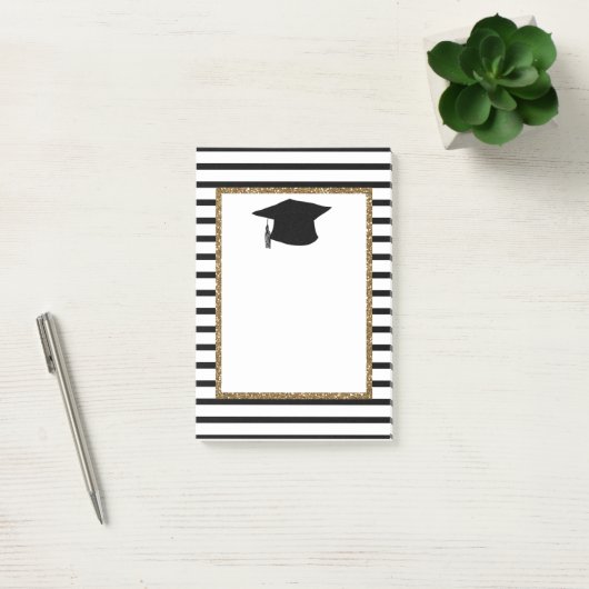 Abschluss für Schwarz und Gold-Glitzer  Post-it Klebezettel (Büro)