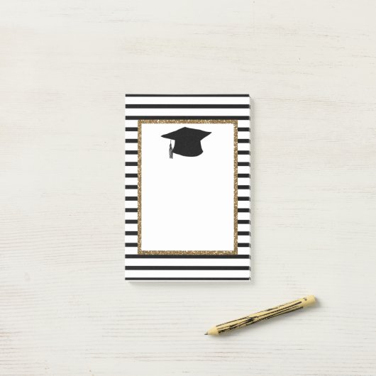 Abschluss für Schwarz und Gold-Glitzer  Post-it Klebezettel (Auf Schreibtisch)