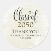 Abschluss für Schwarz und Gold-Script Runder Aufkleber (Vorderseite)