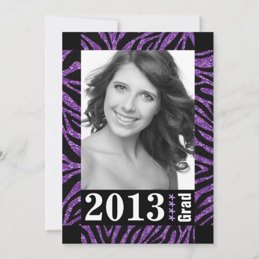 Abschluss für Schwarz und Lila Zebra Print-Foto Einladung (Rückseite)