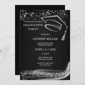 Abschluss für Schwarz und Silberner Glitzer Einladung (Vorne/Hinten)