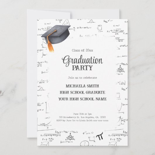 Abschluss für Schwarz-Weiß-Mathematik Einladung (Vorderseite)