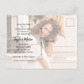 Abschluss für vertikales Foto Save the Date Postkarte (Rückseite)