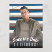 Abschluss für vertikales Foto Save the Date Postkarte (Vorderseite)