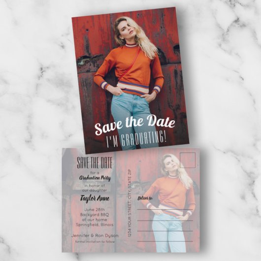 Abschluss für vertikales Foto Save the Date Postkarte