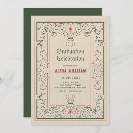 Abschluss für Vintage Blumenkunst Einladung (Vorne/Hinten)