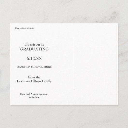 Abschluss für weißes Foto mit weißem Text Postkarte (Rückseite)