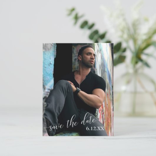 Abschluss für weißes Foto mit weißem Text Postkarte (Stehend Vorderseite)