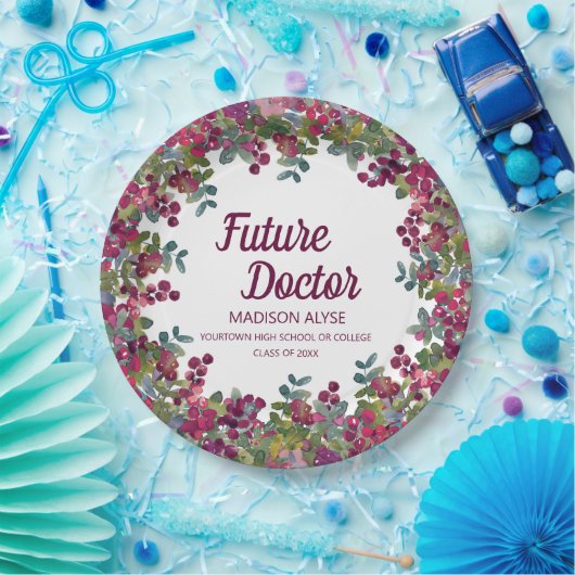 Abschluss Future Doctor Lila Floral Pappteller (Party)