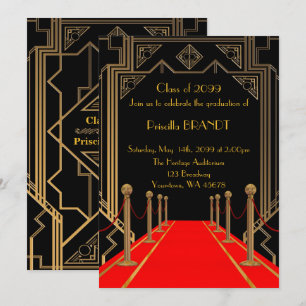 Abschluss, Gatsby-Stil, roter Teppichboden, Schwar Einladung