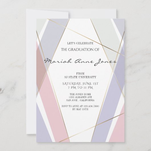 Abschluss Geo Frame Blush Pink Lilac Einladung (Rückseite)