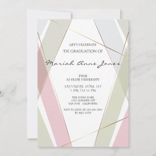 Abschluss Geo Frame Schwarz Rose Einladung (Rückseite)