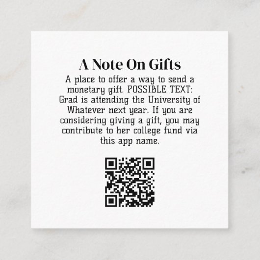 Abschluss-Geschenk QR-Code mit Foto an der Vorders Begleitkarte (Rückseite)