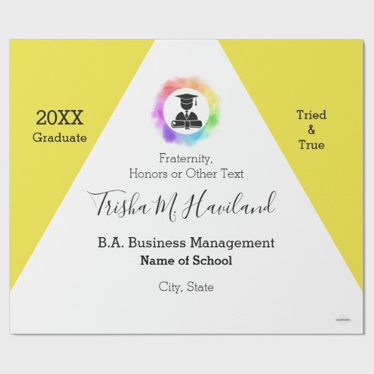 Abschluss-Geschenk Wrap Gelb und Weiß HAMbyWG Geschenkpapier (Flach)