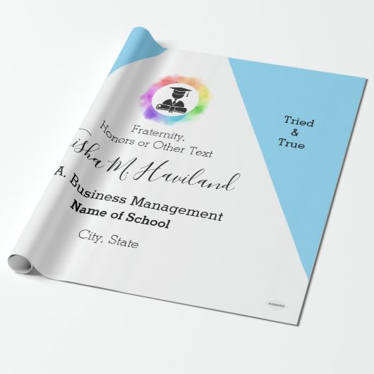 Abschluss Geschenk Wrap Light Blue und White HAMby Geschenkpapier (Ungerollt)