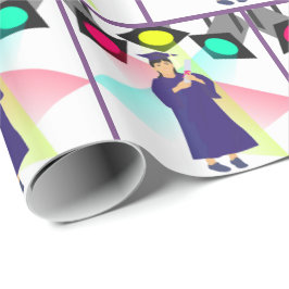 Abschluss Girl Cap and Gown mit Spotlights Geschenkpapier