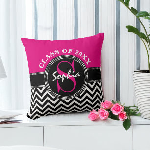 Abschluss Girl Hot Pink und Black Class Year Kissen