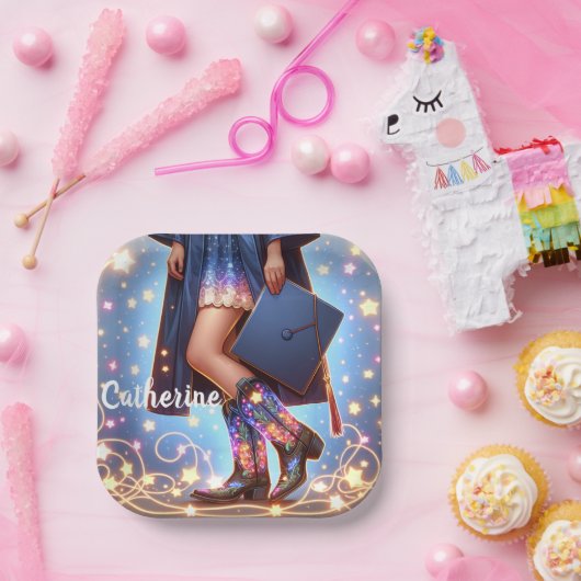 Abschluss Girl mit Cowboy Stiefeln nach Maß Pappteller (Party)