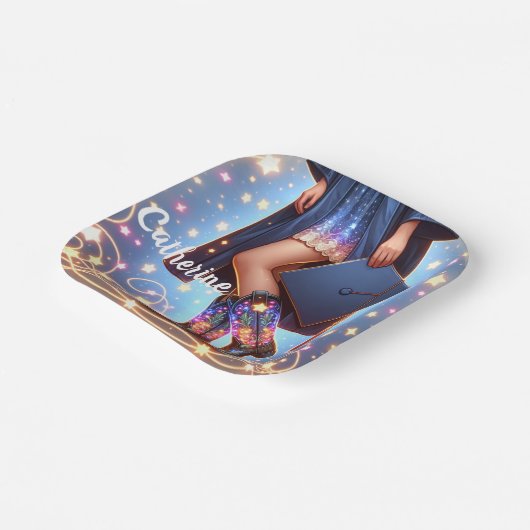 Abschluss Girl mit Cowboy Stiefeln nach Maß Pappteller (Gewinkelt)