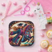 Abschluss Girl on Extravagant Horse Custom Pappteller (Party)