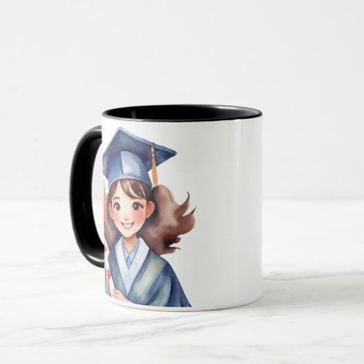 Abschluss Girl Tasse, Grad Geschenk, Personalisier Tasse (Vorderseite Links)