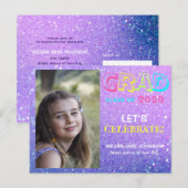 Abschluss Girly Middle School Foto Einladungspostkarte (Vorne/Hinten)