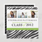 Abschluss Glamour Girl Zebra Print mit grüner Schr Einladung (Vorne/Hinten)