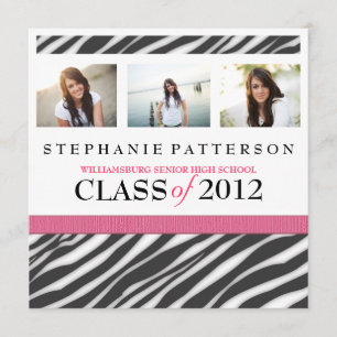 Abschluss Glamour Girl Zebra Print mit Hot Pink Einladung