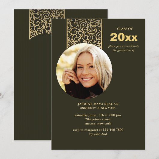 Abschluss Glitz Foto Einladung (Vorne/Hinten)