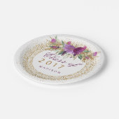 Abschluss Glitzer Wasserfarben Blume Gold Confetti Pappteller (Schrägansicht)