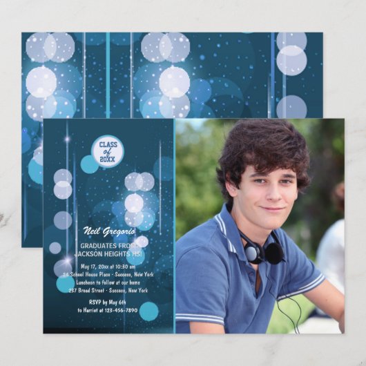Abschluss Glitzern Foto Einladung (Vorne/Hinten)
