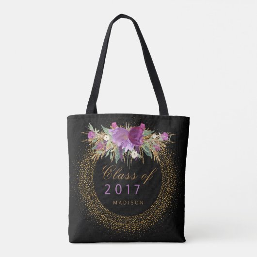 Abschluss-Glitzerwatercolor-Blumen-GoldConfetti Tasche (Rückseite)