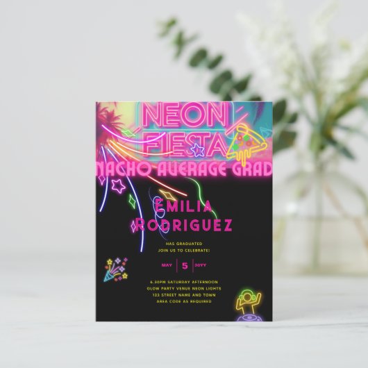 Abschluss Glow Party Invitación Fiesta de Neón (Stehend Vorderseite)
