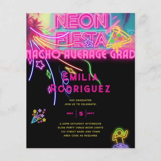 Abschluss Glow Party Invitación Fiesta de Neón (Vorderseite)