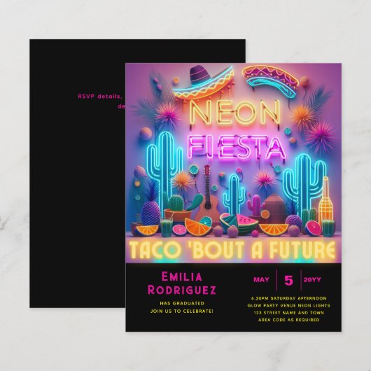 Abschluss Glow Party Invitación Fiesta de Neón (Vorne/Hinten)