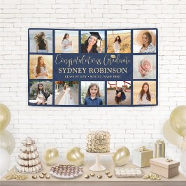 Abschluss-Glückwunsch 12 Foto Collage Navy und Gol Banner