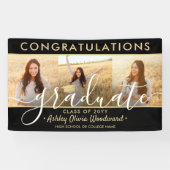 Abschluss Glückwunsch 3 Foto Collage Schwarz und G Banner (Horizontal)