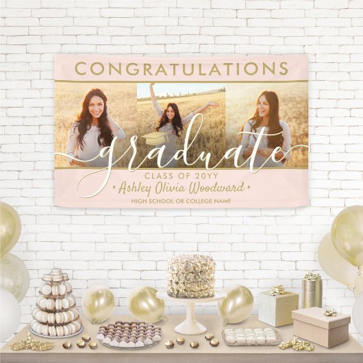 Abschluss Glückwunsch 3 Fotocollage Blush und Gold Banner