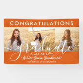 Abschluss Glückwunsch 3 Fotocollage Orange & White Banner (Horizontal)