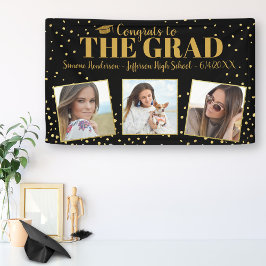 Abschluss Glückwunsch 3 Fotos Gold Glitzer Confett Banner