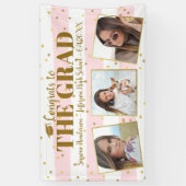 Abschluss Glückwunsch 3 Fotos Gold Glitzer Streife Banner (Vertikal)