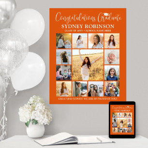 Abschluss Glückwunsch FotoCollage Orange und Weiß Poster