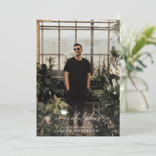 Abschluss Glückwunsch ganz einfach dusty blue Foto Einladung (Stehend Vorderseite)