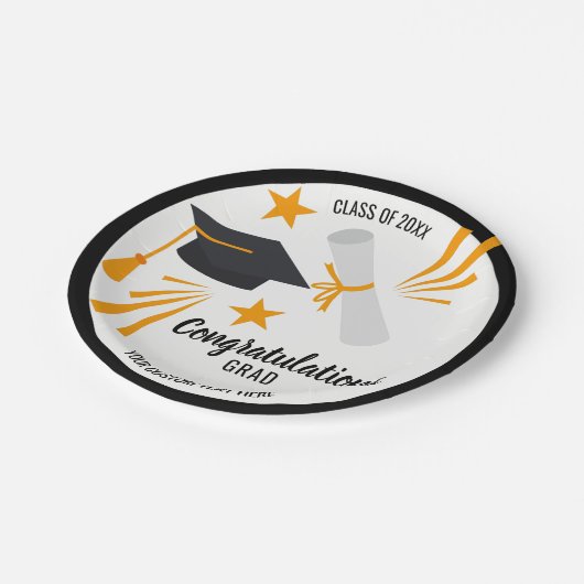 Abschluss Glückwunsch Grad Cap Diploma Stars Custo Pappteller (Schrägansicht)